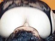 黑色镂空情趣内衣小肥逼被大鸡巴男友双插下面的水真多