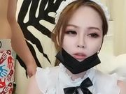 情趣女仆白皙美乳妹子和炮友双人啪啪 口交椅子上位骑乘